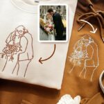 Custom Embroidered Photo Outline Hoodie – Personalized Portrait | Minimalist Line Art Gift