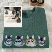 Cat Memorial Hoodies Custom - Pet Portrait Embroidery from Photo - Cat Memory Tribute Gift - Image 2