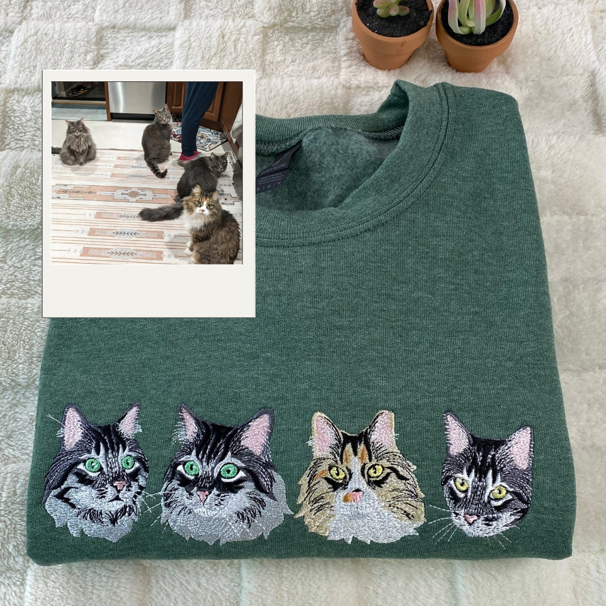 Cat Memorial Hoodies Custom - Pet Portrait Embroidery from Photo - Cat Memory Tribute Gift - Image 2