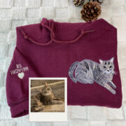 Cat Memorial Hoodies Custom - Pet Portrait Embroidery from Photo - Cat Memory Tribute Gift - Image 3