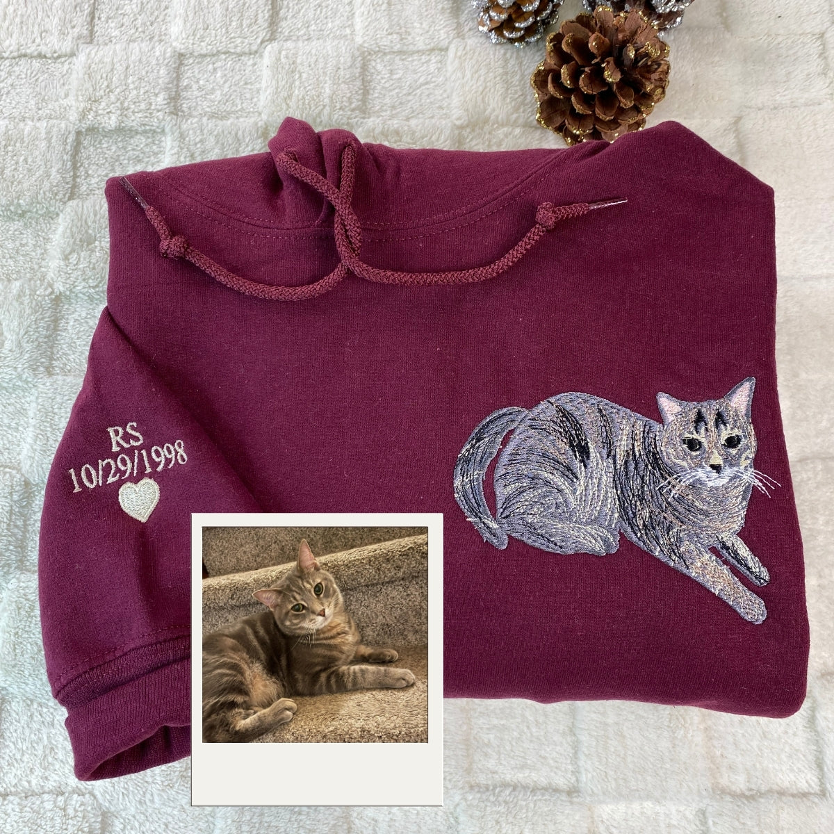 Cat Memorial Hoodies Custom - Pet Portrait Embroidery from Photo - Cat Memory Tribute Gift - Image 3