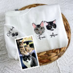 Cat Memorial Hoodies Custom - Pet Portrait Embroidery from Photo - Cat Memory Tribute Gift