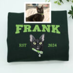 Cat Portrait Custom Hoodies - Pet Face Varsity Embroidered Sweatshirts - Personalized Cat Parent Gift