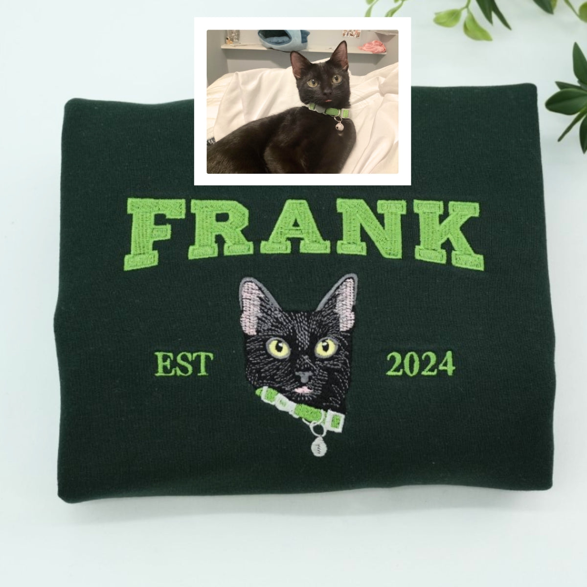 Cat Portrait Custom Hoodies - Pet Face Varsity Embroidered Sweatshirts - Personalized Cat Parent Gift - Image 1