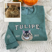 Custom Cat Est Year Hoodies - Personalized Pet Portrait Varsity - Cat Anniversary Commemoration Apparel