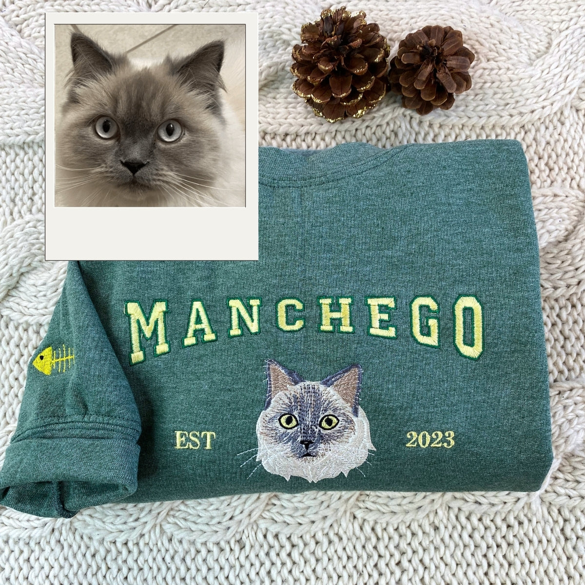 Custom Cat Est Year Hoodies - Personalized Pet Portrait Varsity - Cat Anniversary Commemoration Apparel - Image 4