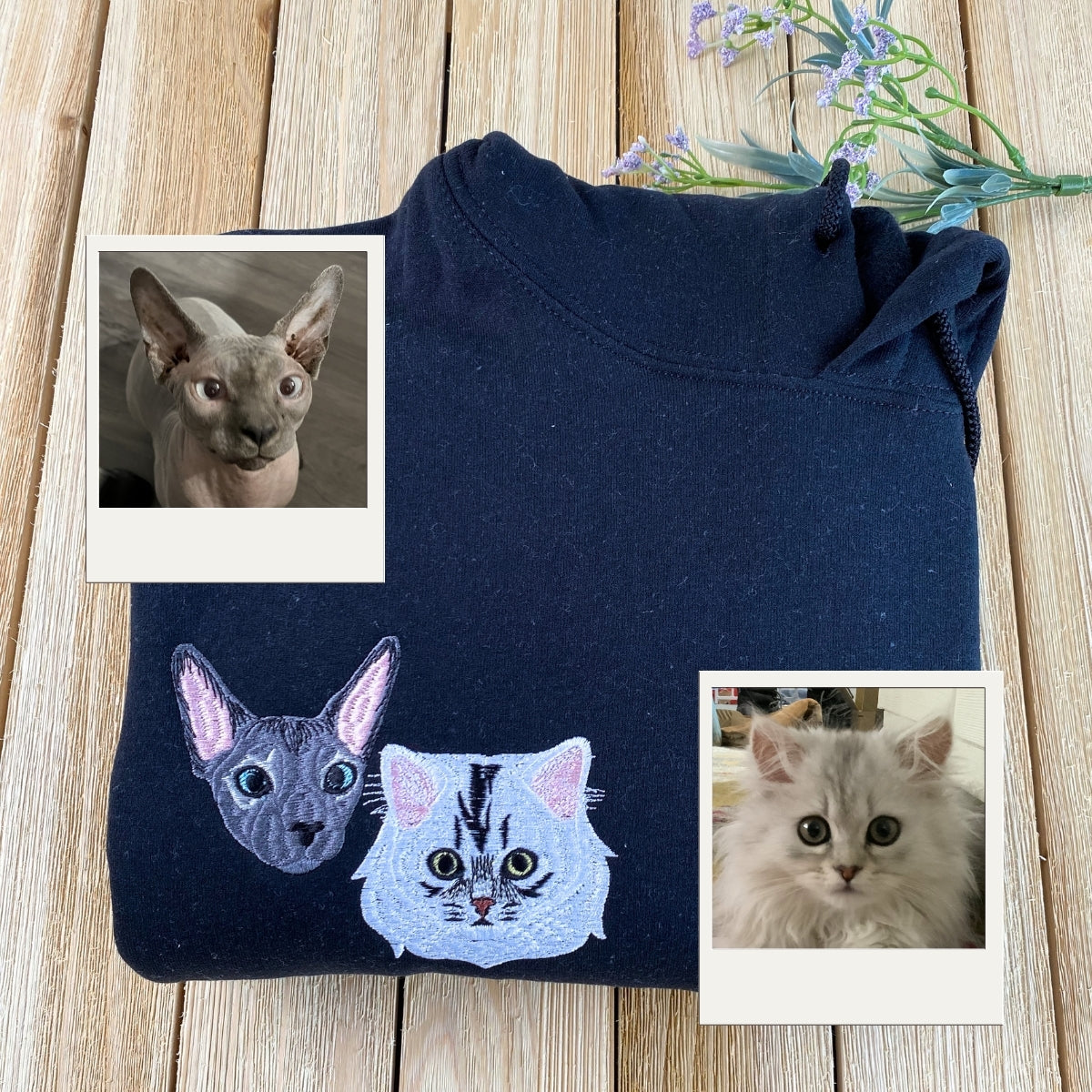 Custom Cat Portrait Hoodies - Personalized Cat Face Embroidery Sweatshirts - Perfect Cat Mom Gift - Image 3