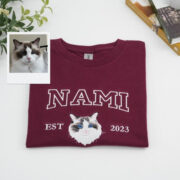 Custom Cat Portrait T-Shirts - Personalized Pet Face Embroidered Varsity Style - Cat Memorial Gift