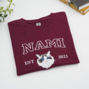 Custom Cat Portrait T-Shirts - Personalized Pet Face Embroidered Varsity Style - Cat Memorial Gift - Image 2