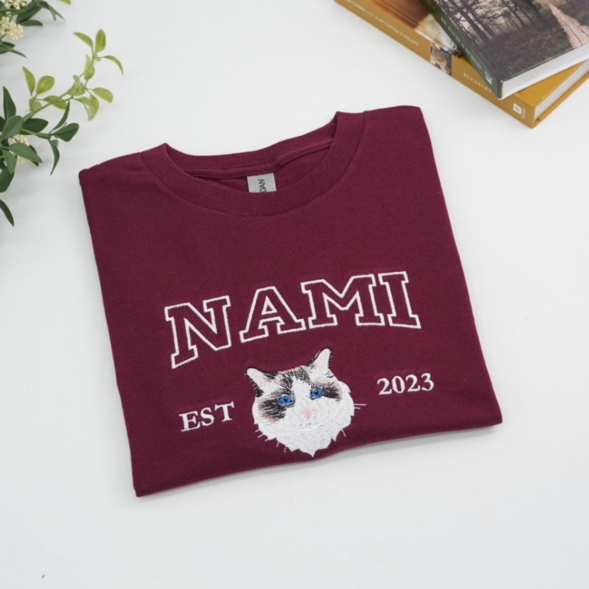 Custom Cat Portrait T-Shirts - Personalized Pet Face Embroidered Varsity Style - Cat Memorial Gift - Image 4