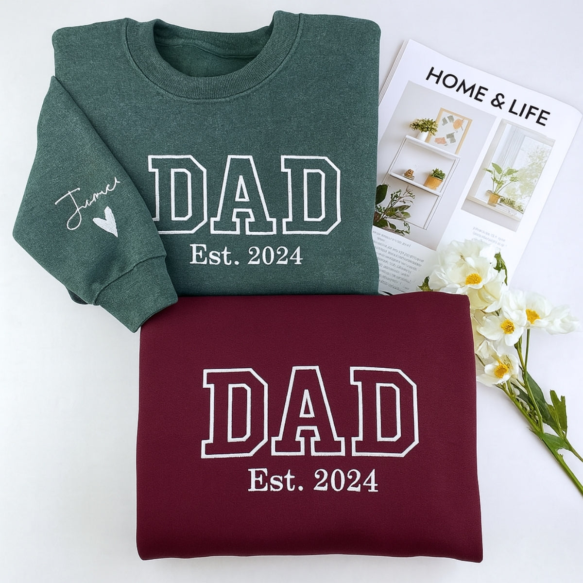 Custom Dad EST Sweatshirt - Varsity Style Embroidered - Perfect New Father Gift - Image 1