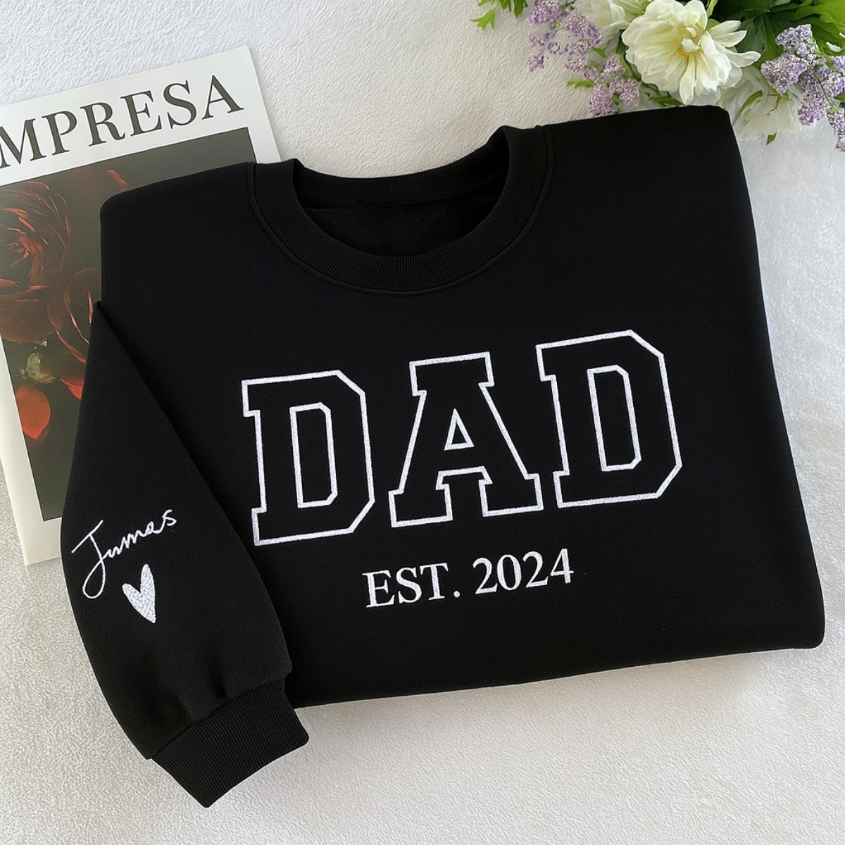 Custom Dad EST Sweatshirt - Varsity Style Embroidered - Perfect New Father Gift - Image 4