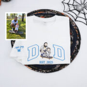 Custom Dad Portrait T-Shirts - Father Son Embroidered Varsity Apparel - Perfect Father's Day Gift