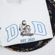 Custom Dad Portrait T-Shirts - Father Son Embroidered Varsity Apparel - Perfect Father's Day Gift - Image 3