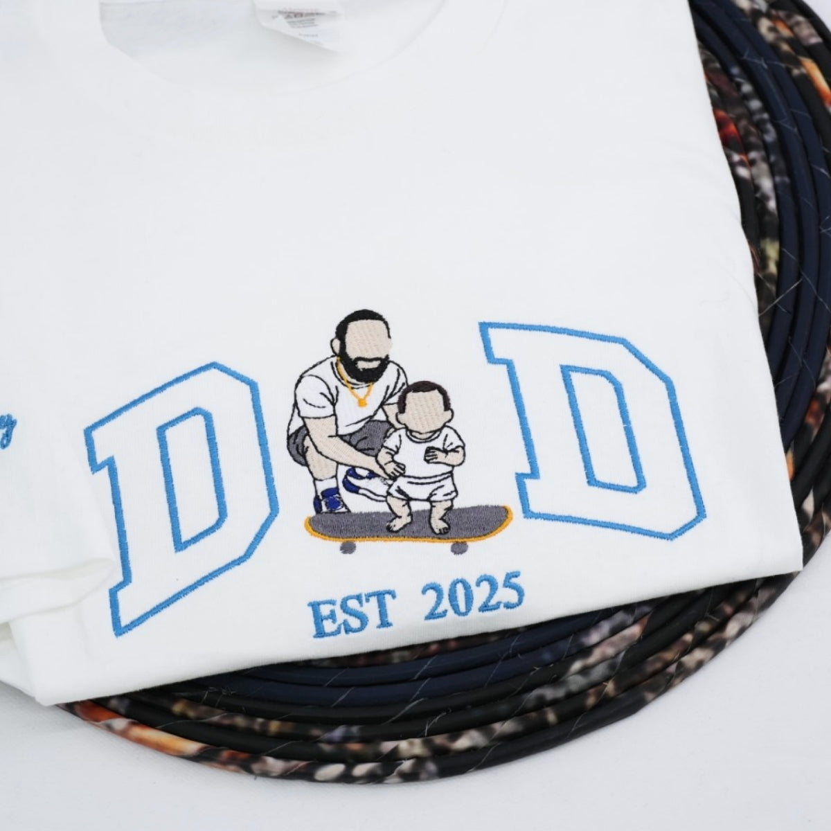 Custom Dad Portrait T-Shirts - Father Son Embroidered Varsity Apparel - Perfect Father's Day Gift - Image 3