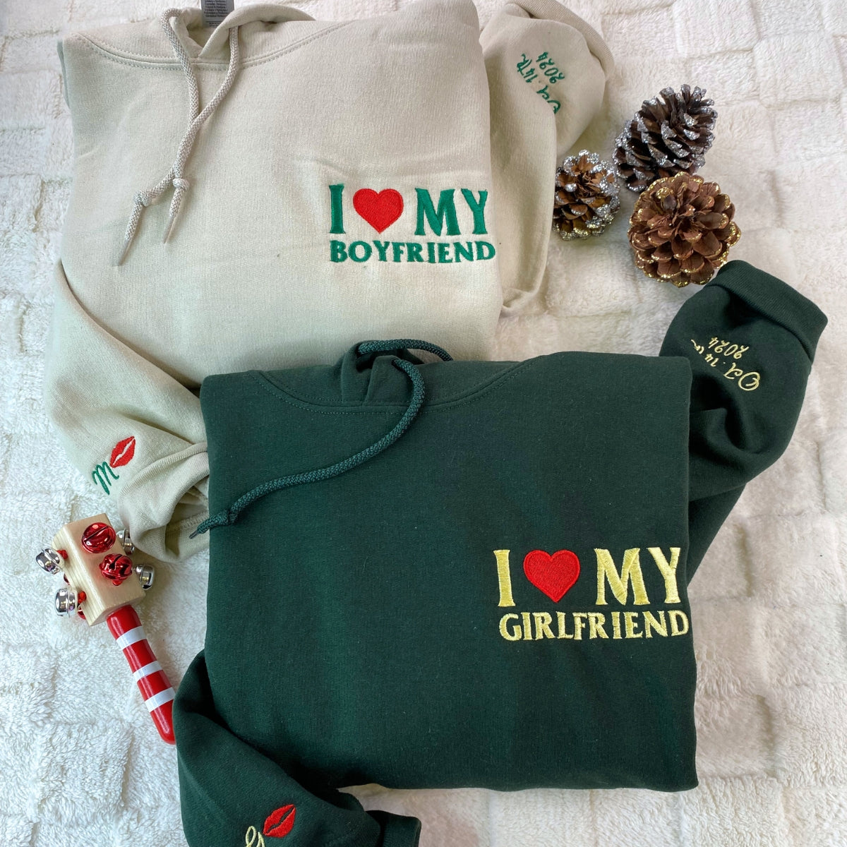 Custom Embroidered I Love My Boyfriend/ Girlfriend Matching Hoodies for Couples - Image 1