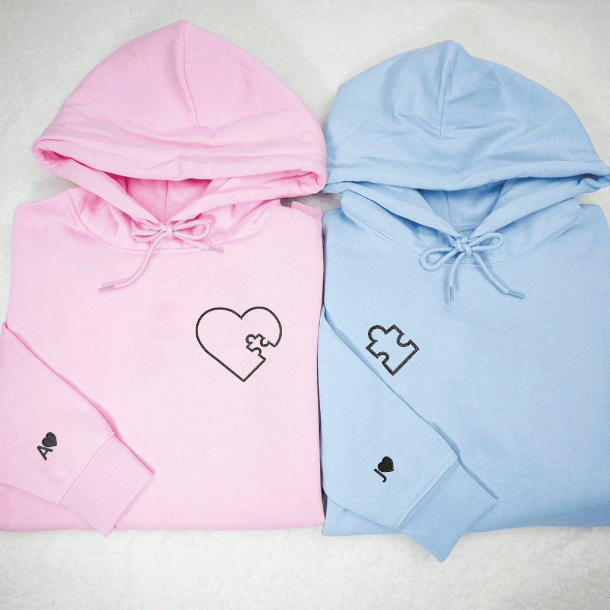 Custom Embroidered You Complete Me Heart Puzzle Matching Hoodies for Couples - Image 7