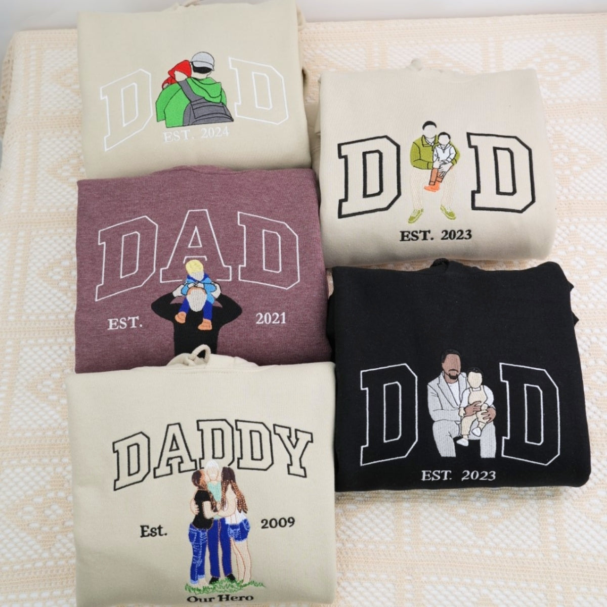Custom Father Hoodies - Personalized Dad Portrait Embroidered Sweatshirts - Father's Day Gift - Image 8