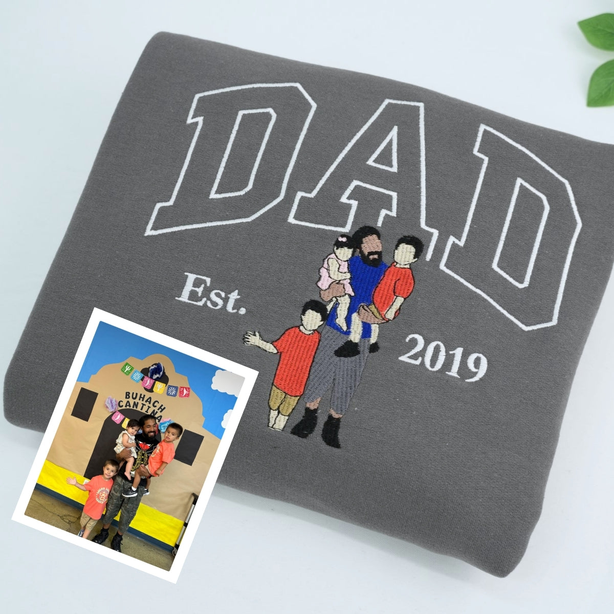 Custom Father Hoodies - Personalized Dad Portrait Embroidered Sweatshirts - Father's Day Gift - Image 3