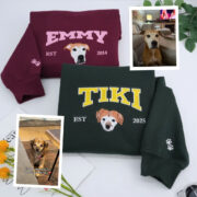 Custom Pet Name Sweatshirts - Dog Portrait Varsity EST Embroidered Shirts - Dog Lover Gift