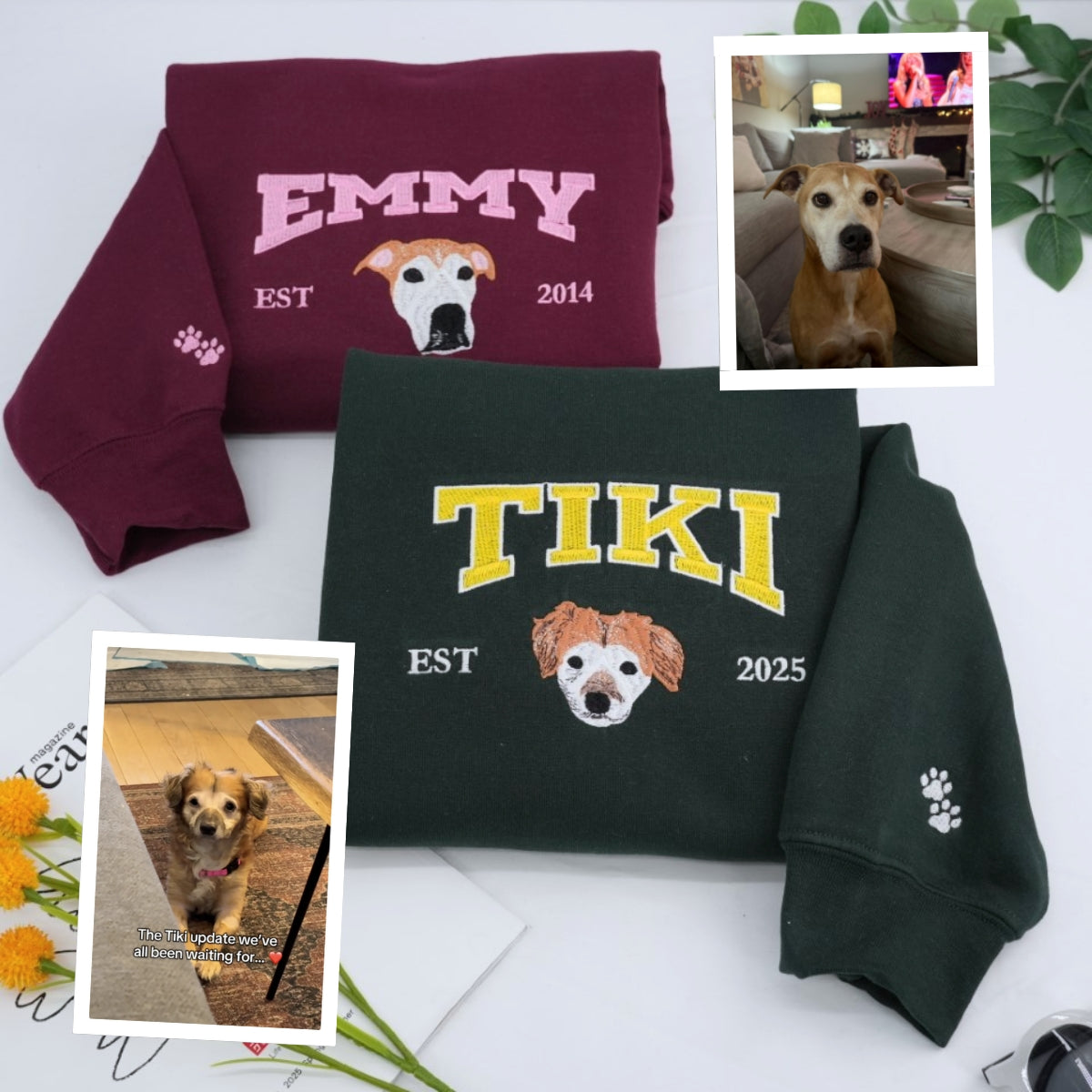Custom_Pet_Name_Sweatshirts_-_Dog_Portrait_Varsity_EST_Embroidered_Shirts_-_Dog_Lover_Gift_1.jpg Custom Pet Name Sweatshirts - Dog Portrait Varsity EST Embroidered Shirts - Dog Lover Gift - Image 1