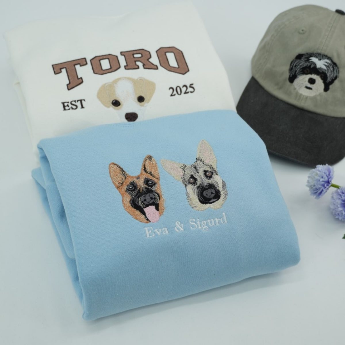 Custom Pet Portrait Hoodies - Varsity Style Dog Cat Face Embroidered Sweatshirts with Names - Premium Pet Lover Gift - Image 5