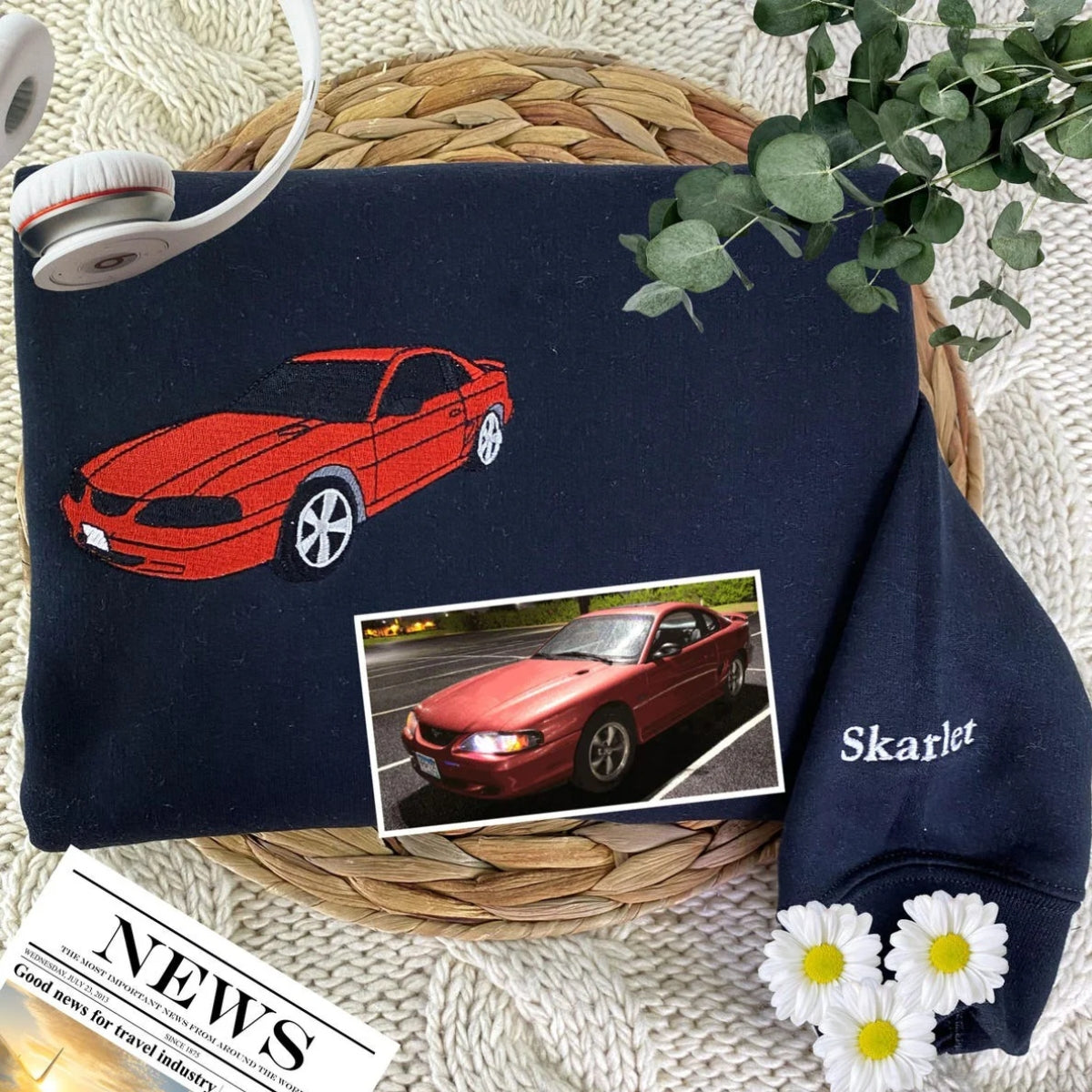 Custom Sports Car Embroidered Sweatshirts - Dynamic Vehicle Portrait Hoodies - Girl Car Enthusiast Gift - Image 3