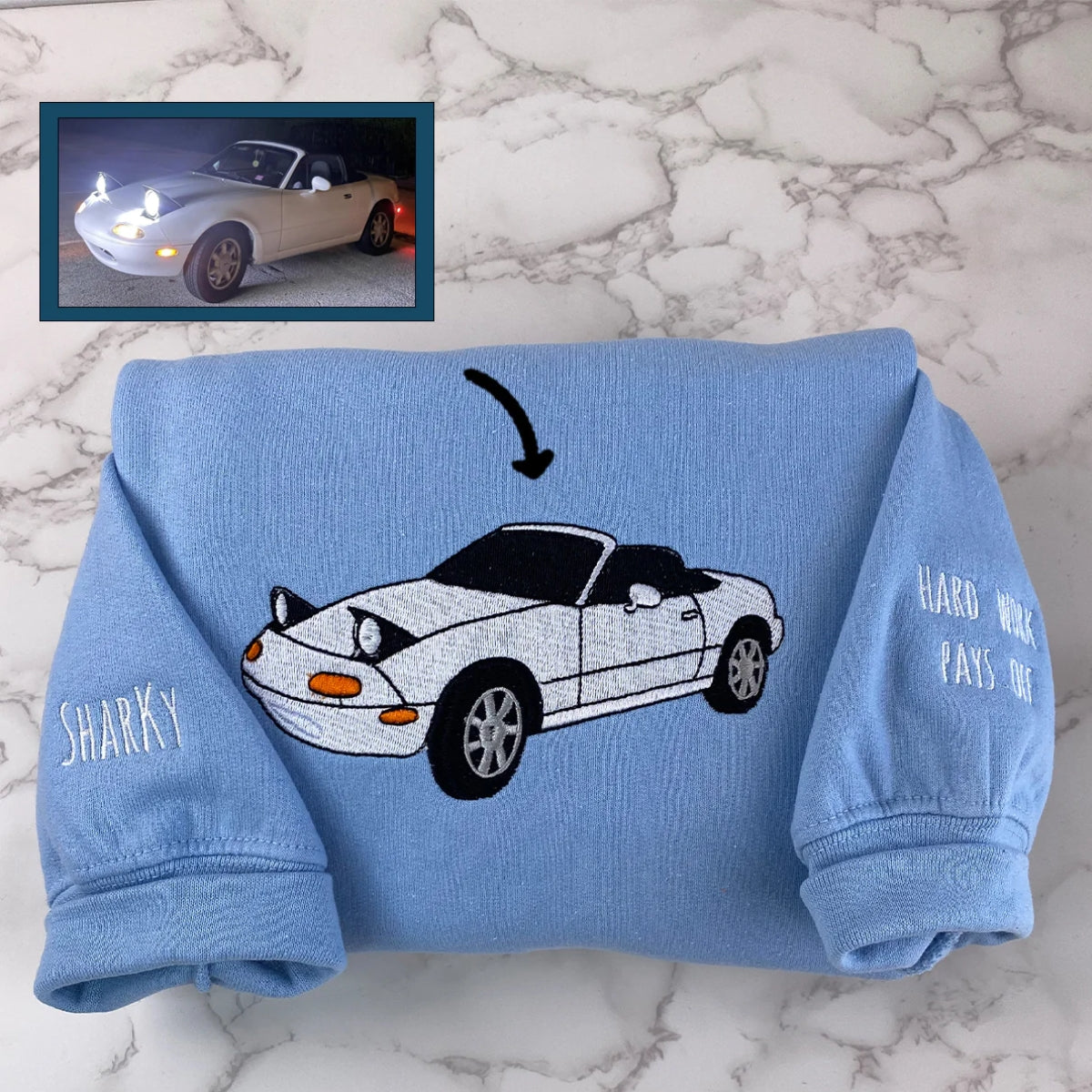Custom Sports Car Embroidered Sweatshirts - Dynamic Vehicle Portrait Hoodies - Girl Car Enthusiast Gift - Image 5