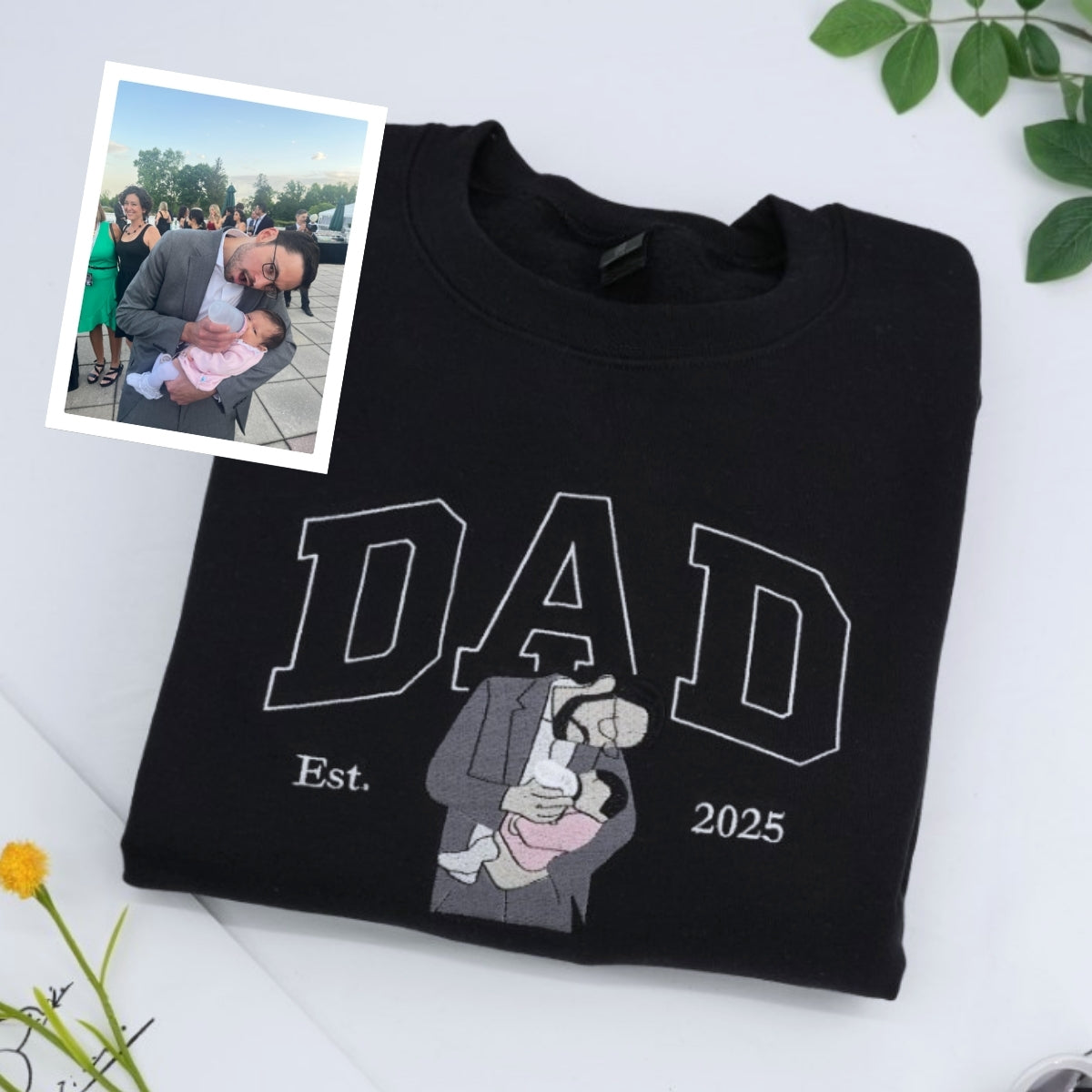 Dad Custom Family Portrait Hoodies - Personalized Father Children Embroidered Sweatshirts - Father's Day Gift - Image 2