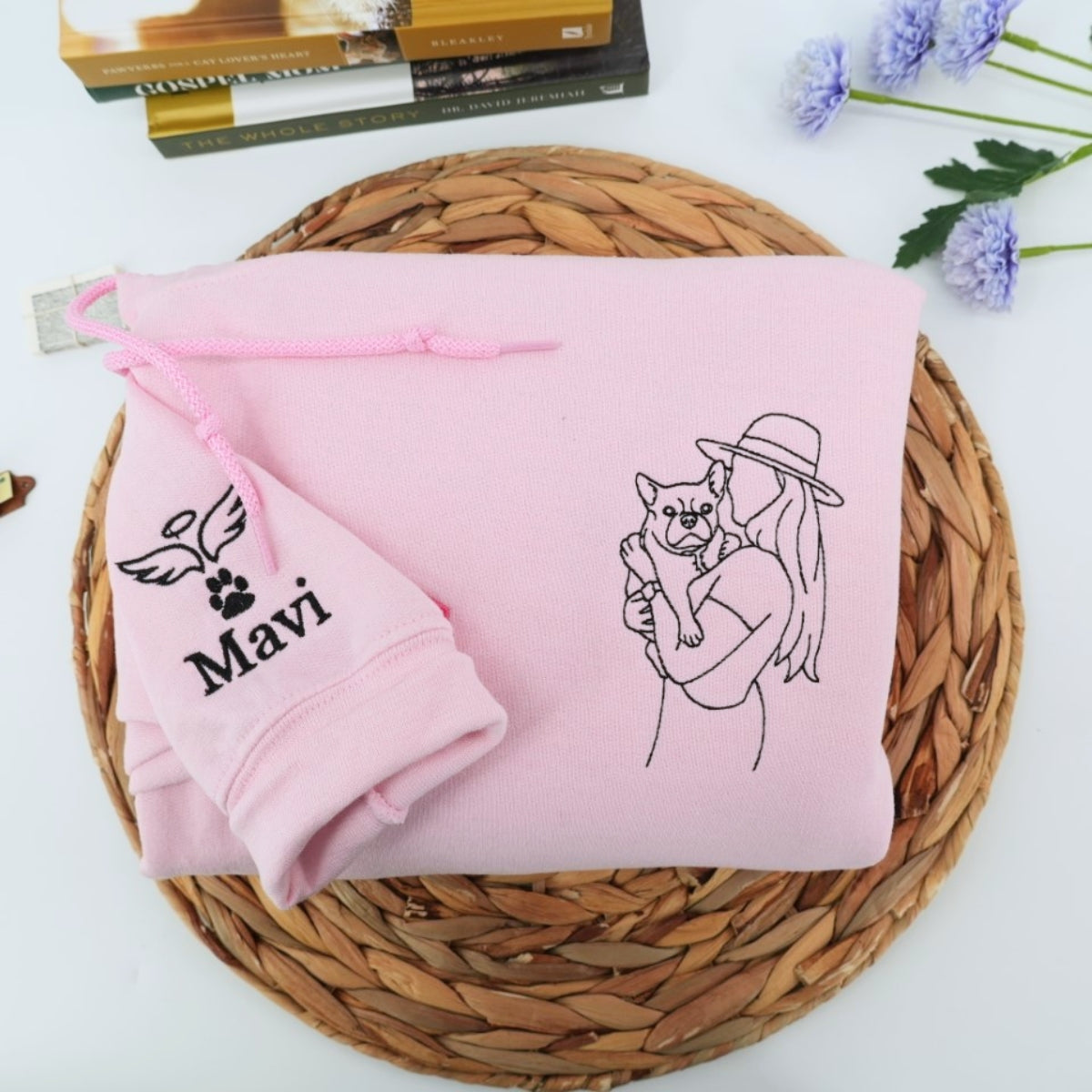 Dog Mom Line Art Hoodies - Custom Pet Portrait Embroidered Sweatshirts - Artistic Dog Face Gift - Image 7