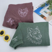 Dog Mom Line Art Hoodies - Custom Pet Portrait Embroidered Sweatshirts - Artistic Dog Face Gift - Image 3