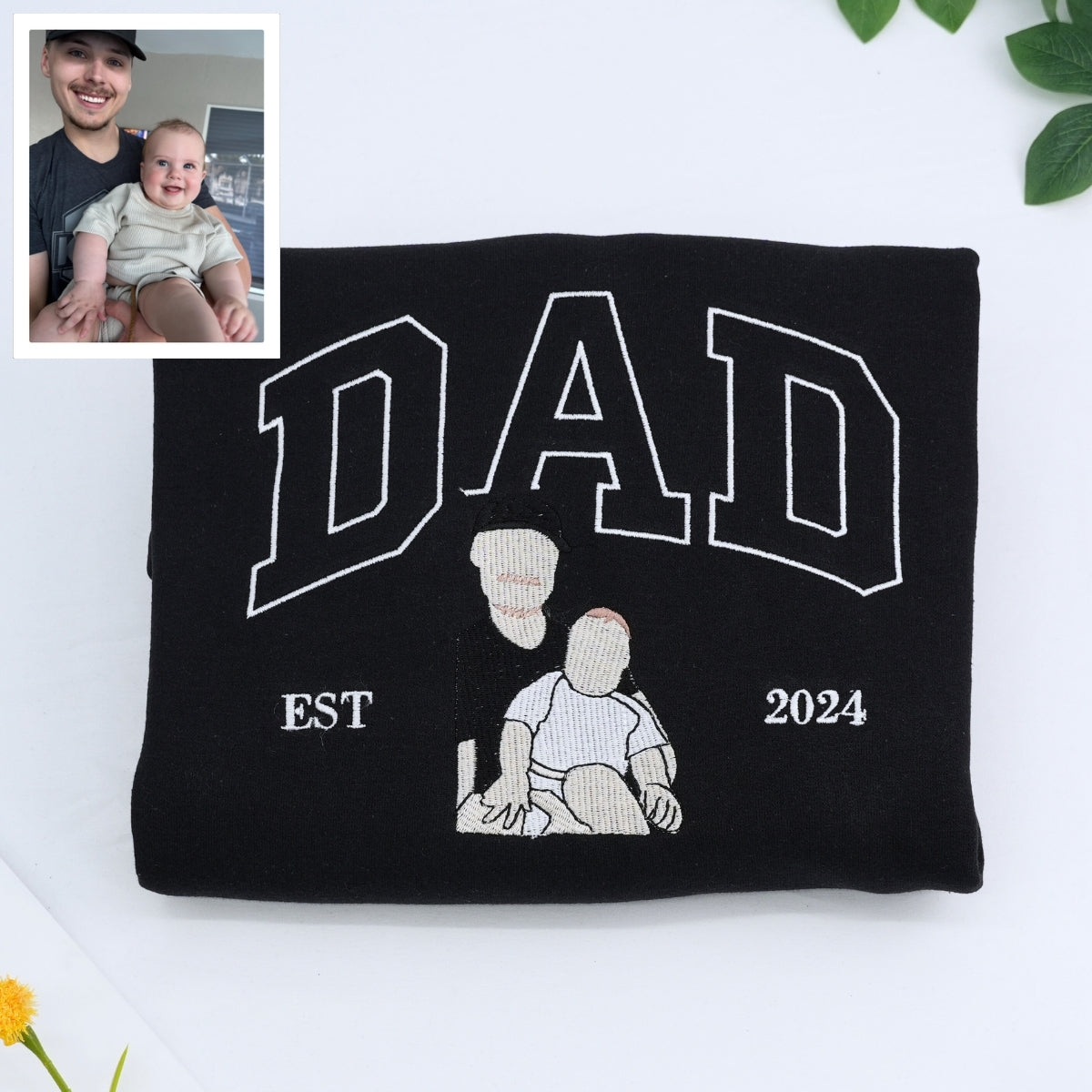 Father Portrait Hoodies - Custom Dad Embroidered Sweatshirts with Name - Father's Day Gift - Image 4