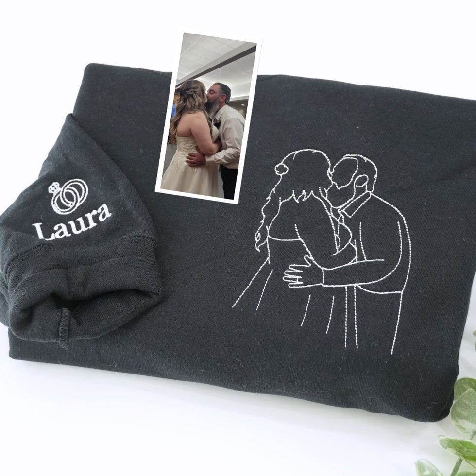 Personalized Picture Outline Embroidered Hoodie Sweatshirt, Portrait Photo Couple Outline Sweatshirt, Custom Line Art Photo Hoodie - Image 5
