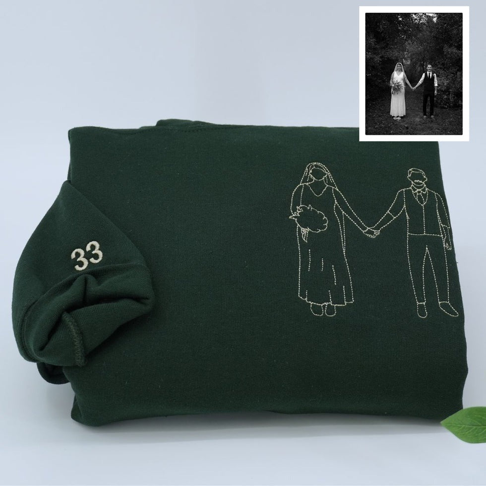 Personalized Picture Outline Embroidered Hoodie Sweatshirt, Portrait Photo Couple Outline Sweatshirt, Custom Line Art Photo Hoodie - Image 6