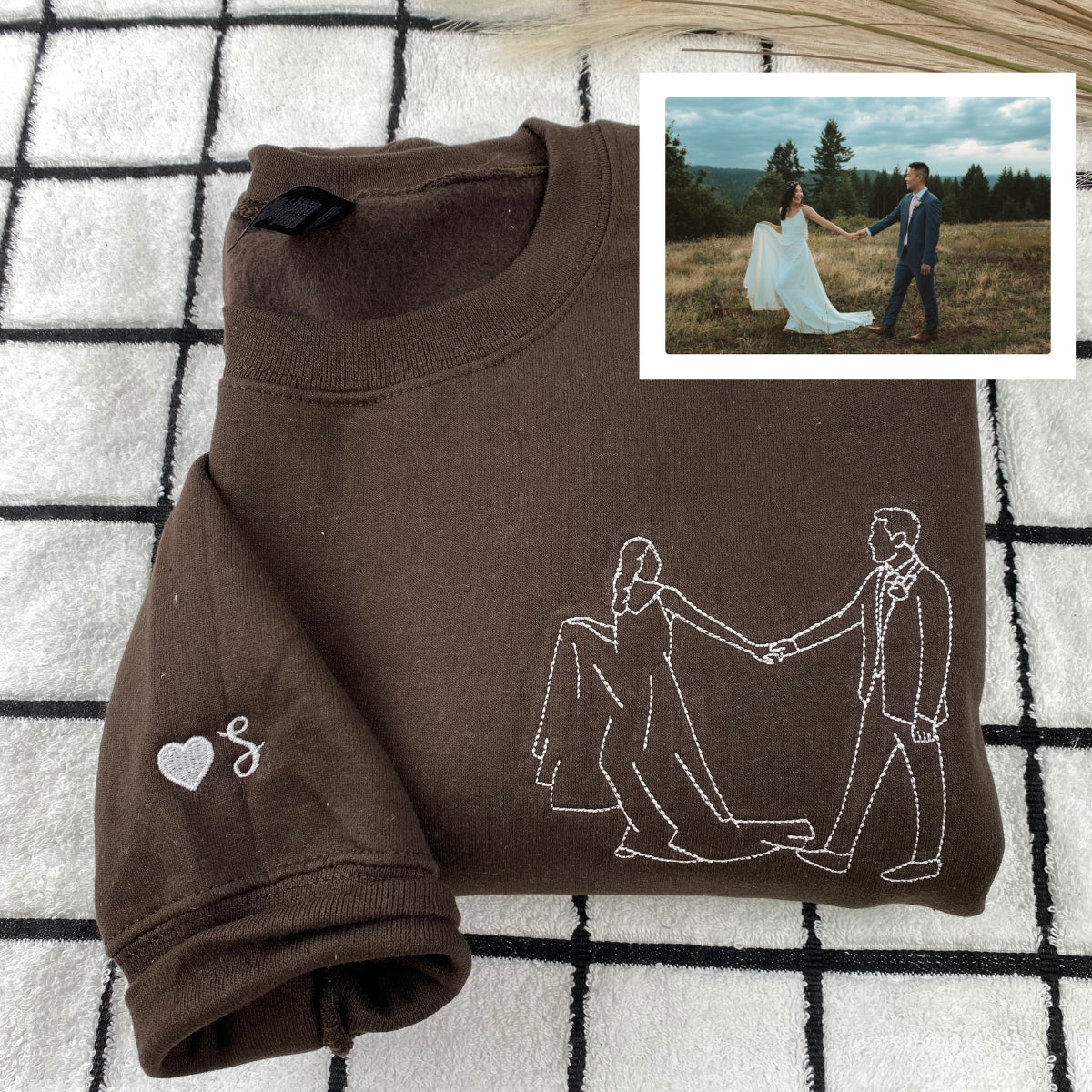 Personalized Picture Outline Embroidered Hoodie Sweatshirt, Portrait Photo Couple Outline Sweatshirt, Custom Line Art Photo Hoodie - Image 3