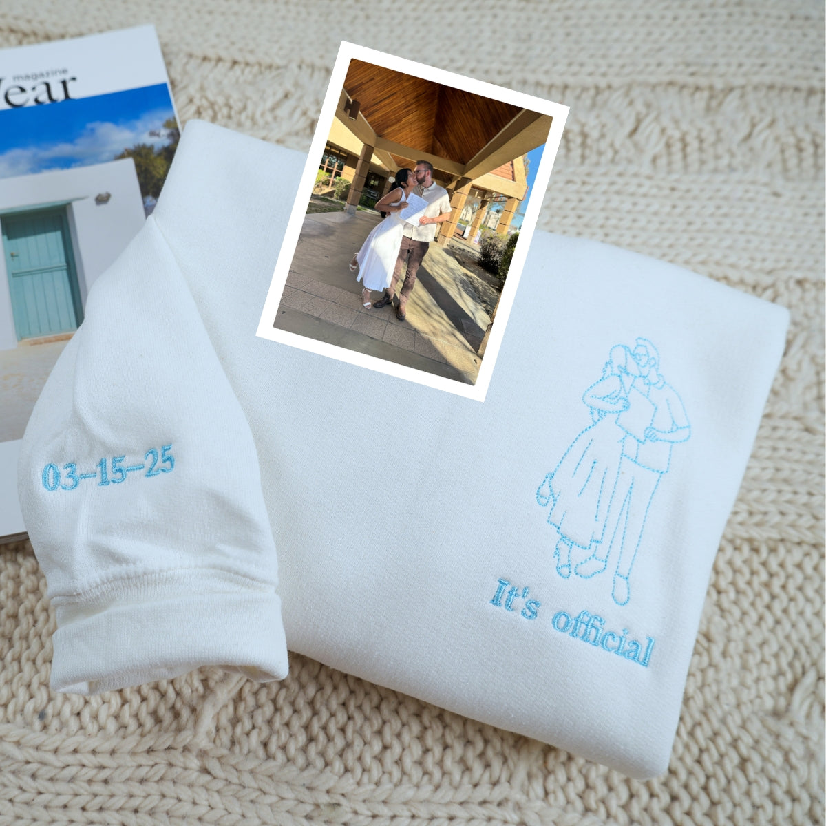 Personalized Picture Outline Embroidered Hoodie Sweatshirt, Portrait Photo Couple Outline Sweatshirt, Custom Line Art Photo Hoodie - Image 7