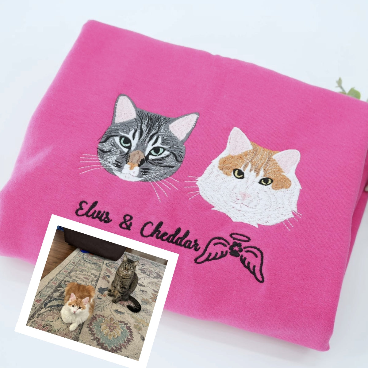 Pet Memorial Custom Hoodies - Cat Angel Wings Embroidered Sweatshirts - Rainbow Bridge Tribute Gift - Image 1